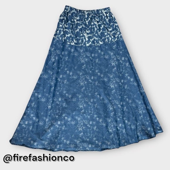 PAPER PARACHUTE WESTERN BOHO BLUE FLORAL COTTON MAXI SKIRT SMALL - Picture 2 of 7